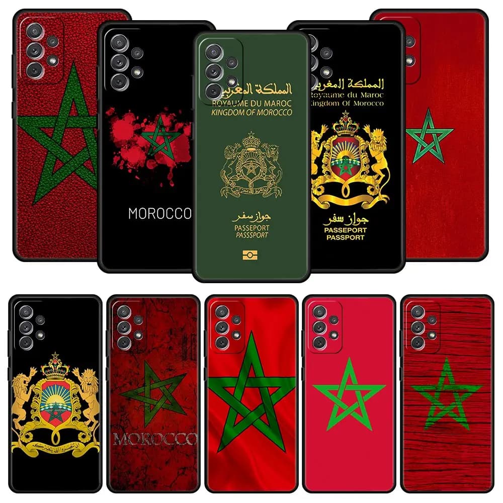 Marocco Bandiera Passaporto Cassa Del Telefono per Samsung Galaxy A51 A71 A21S A12 A11 A31 A52 A41 A32 A01 A23 A33 A53 A73 A03S A13 5G Copertura