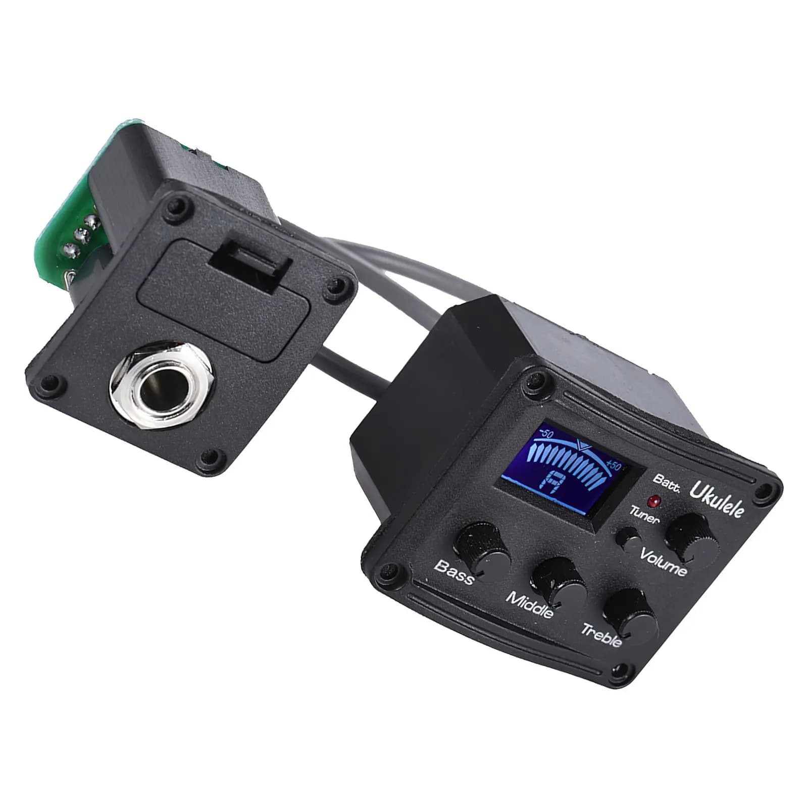 Sistema Equalizzatore a 3 Bande per Chitarra e Ukulele con Trasduttore Piezoelettrico, Accordatore LCD, Metronomo, Elaborazione Digitale e Controllo Volume a Basso Rumore