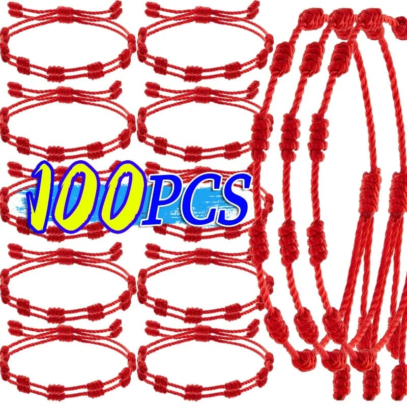 2/100 pezzi fortunato 7 nodo braccialetti di corda rossa per amante protezione amuleto amicizia treccia corda donna uomo braccialetto gioielli regali