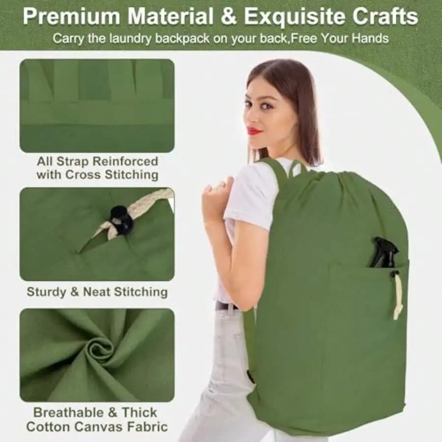 Laundry Bag Backpack Canvas Laundry Bag With Straps And Drawstring Closure Washable Dirty Cloth Hamper Bag With Large Front