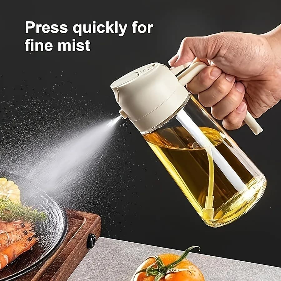 Contenitore per olio e iniettore 2 in 1 da 470 ml, per olio d'oliva, adatto per cucinare, friggitrice ad aria, insalate, barbecue (bianco)