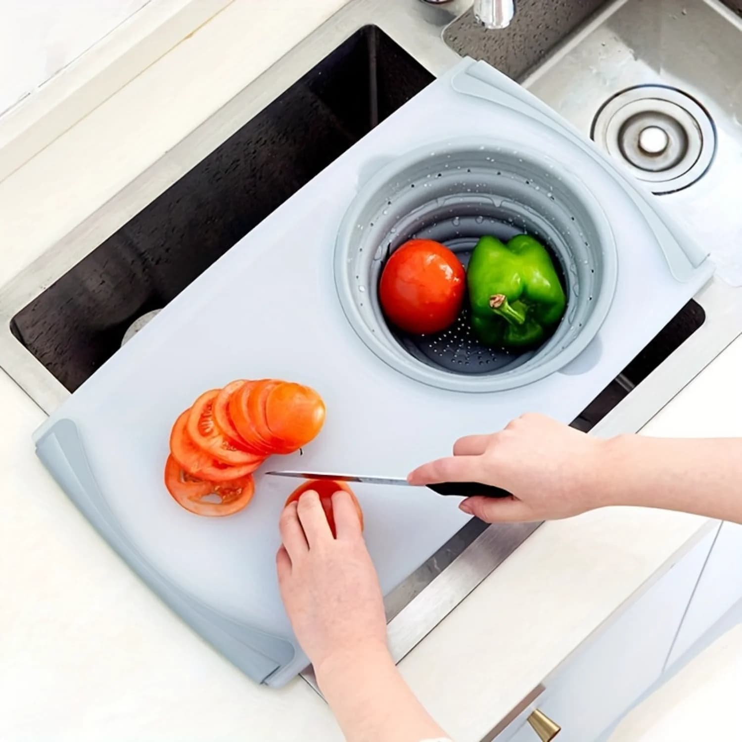 1 piece, cutter, folding cutter for domestic use, multifunctional cutting board with drain basket for sink, multifunctional sink