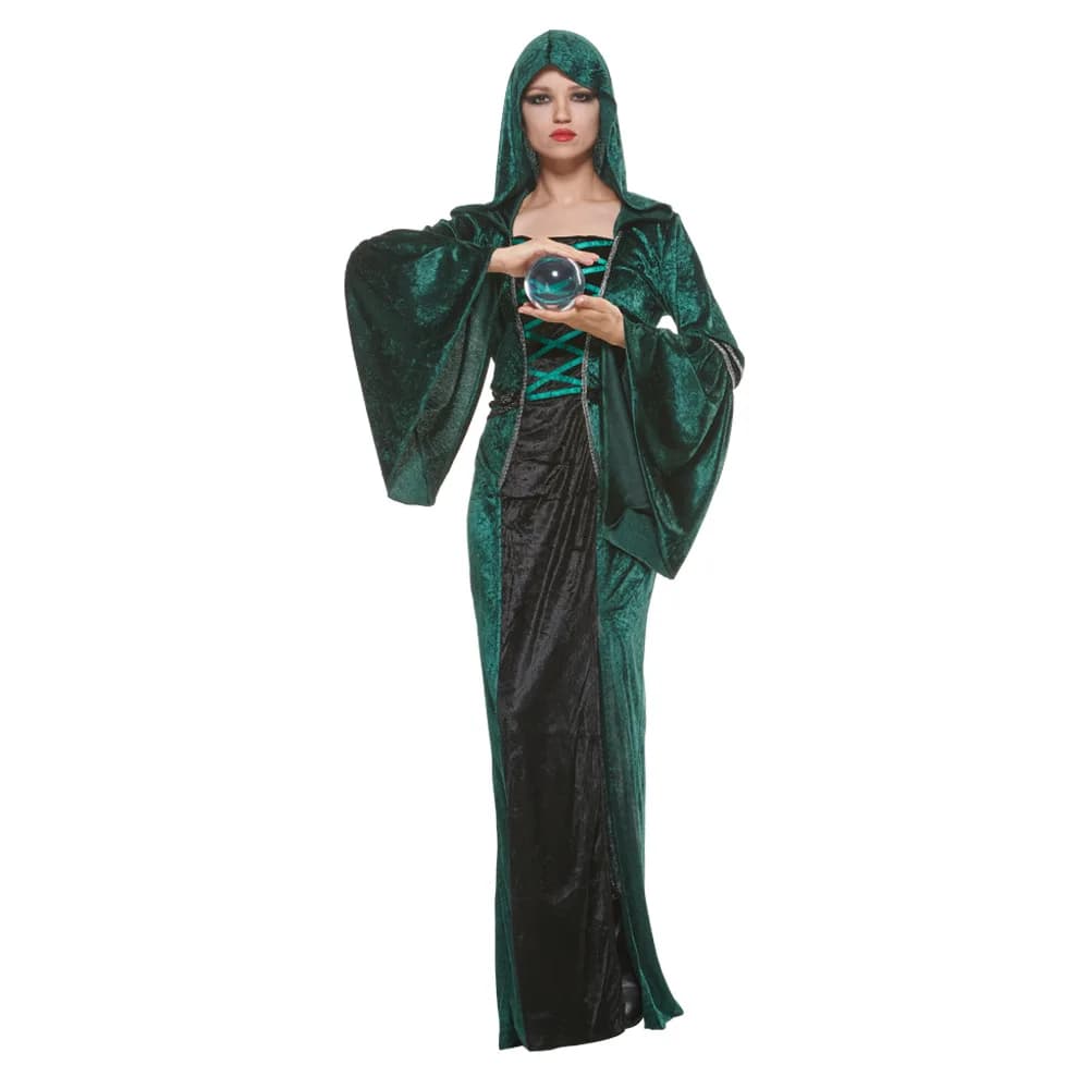 Adult Women's Emerald Witch Dress Cosplay Role-playing Bar Halloween Stage Performance Costume Traditional Chinese Ethnic Wear