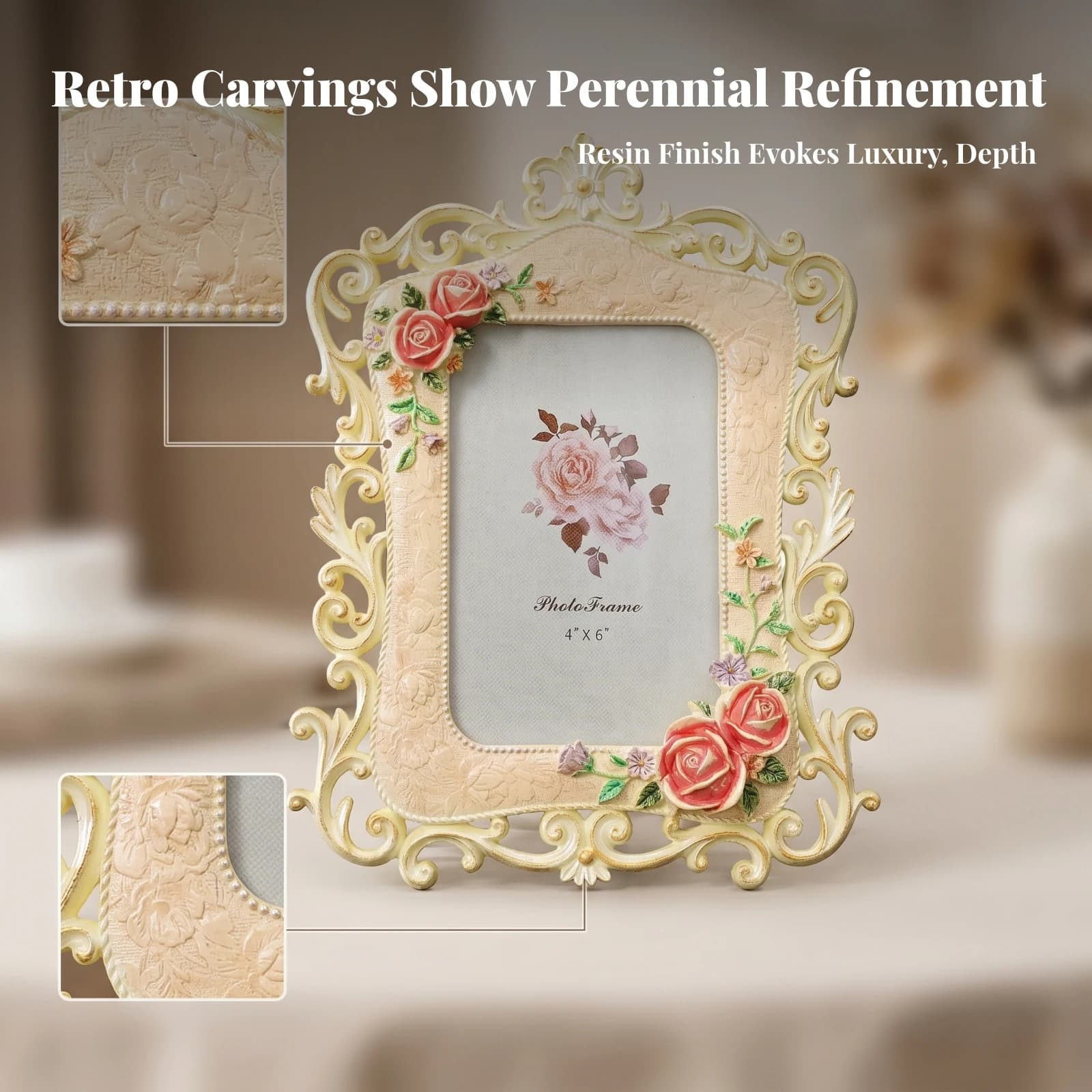 Baroque Photo Frame Ornament Lightweight Ornate Home Decor Easy to Clean Baroque Picture Frame