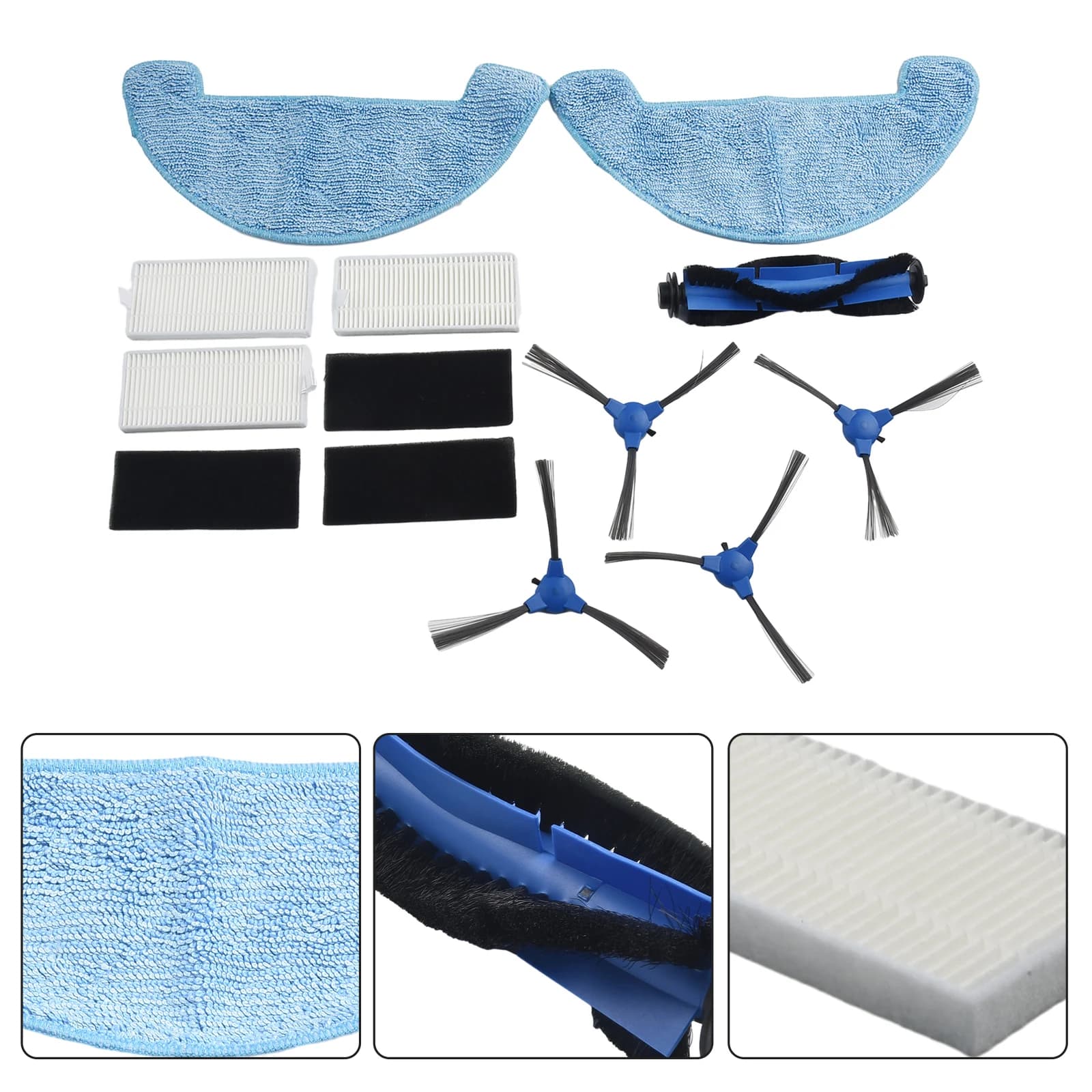 Spare parts kit for cleaning the vacuum cleaner Venga VG RVC 3001, includes side brushes, filter and microfiber cloths.
