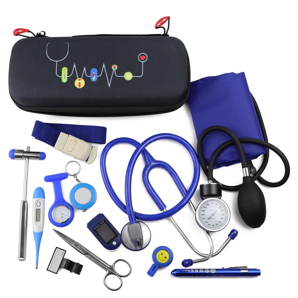 Kit di Pronto Soccorso per Infermieri con Monitor Sanitario, Stetoscopio, Sfigmomanometro, Martello dei Riflessi, Luce Medica C3