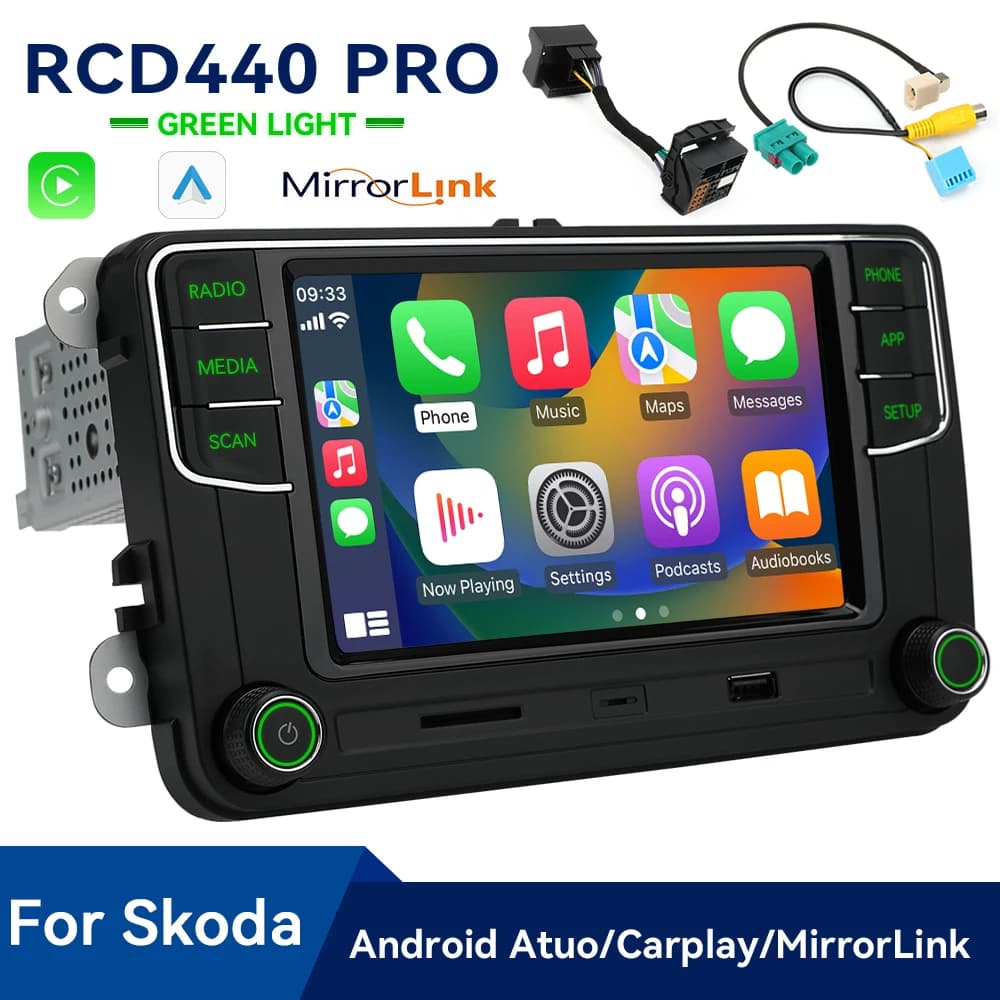 Luce verde RCD440Pro Nuovo MIB Carplay Autoradio Android Auto Lettore Bluetooth da 6,5 pollici 6RD035187B per SKODA Octavia RAPID SuperB