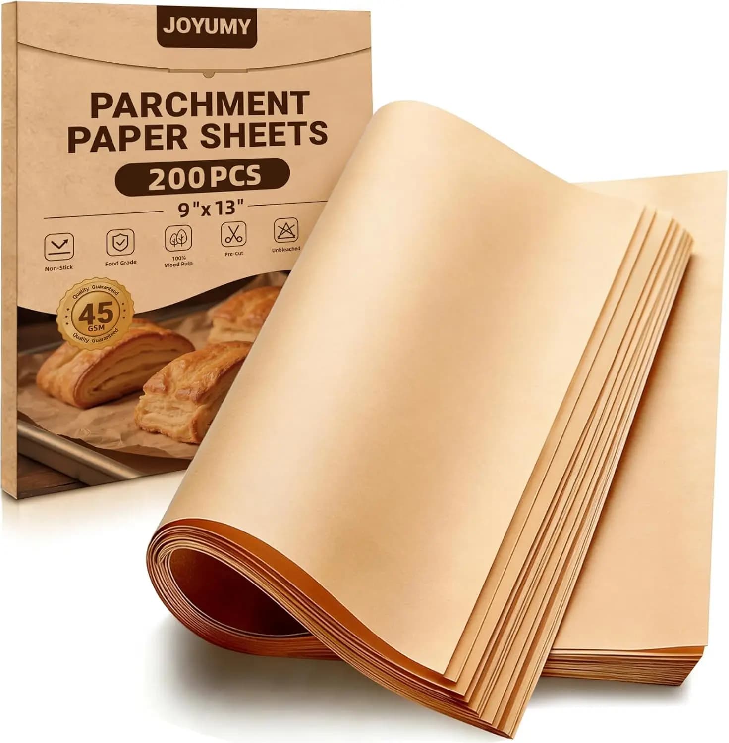 200 Fogli di Carta da Forno Non Sbiancata, 9x13 Pollici, Antiaderenti per Forno e Friggitrice ad Aria