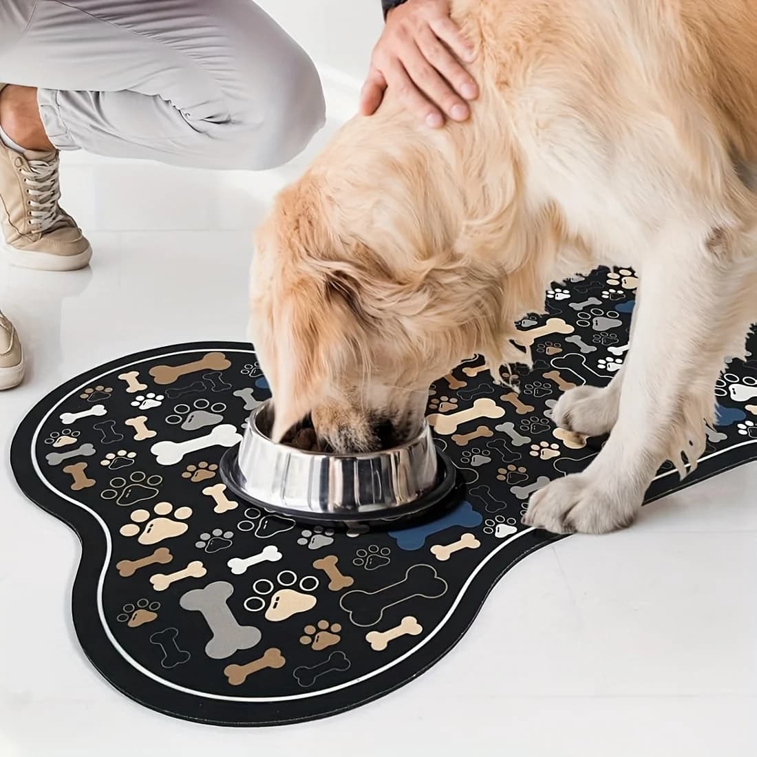 Tappetino per alimentazione per cani con stampa geometrica a lisca di pesce antiscivolo ad asciugatura rapida - Tappetino durevole per cibo per animali domestici e ciotola d'acqua per cani di piccola e media taglia