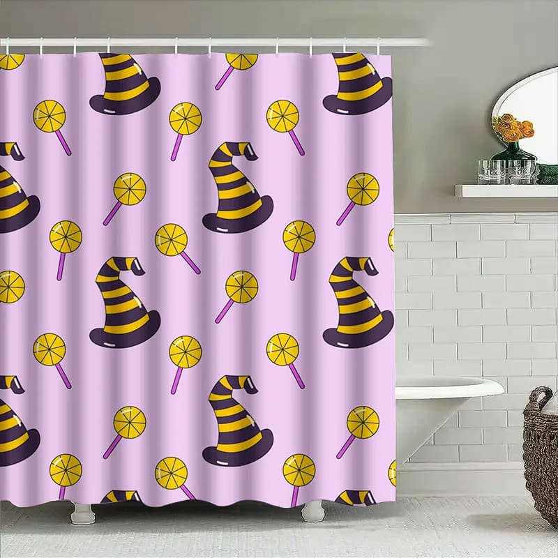 Tuniu Cartoon Witch Cappelli e Lecca-lecca Tenda da doccia stampata per bagno Tenda da doccia decorativa per ragazze per bambini