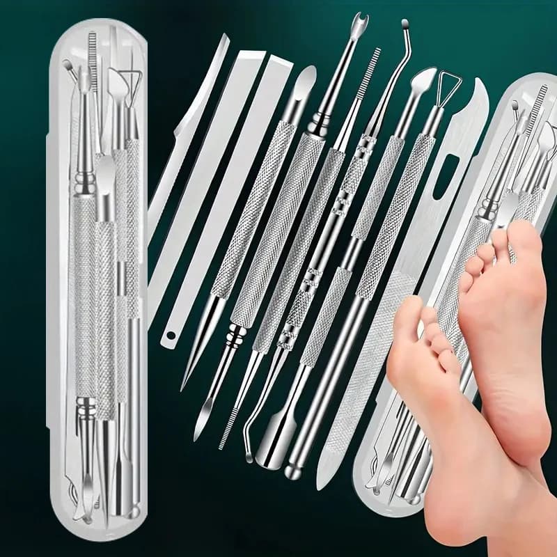 Set di strumenti per pedicure in acciaio inossidabile da 10 pezzi Coltello per manicure di precisione per la rimozione dei calli della pelle morta Strumenti portatili per la cura delle cuticole del piede