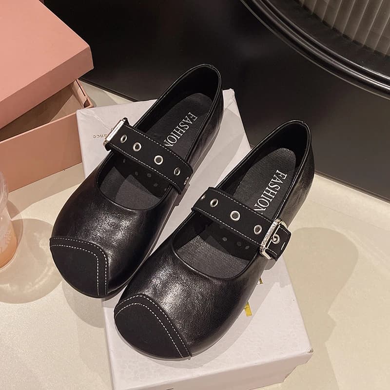 Women Light French Elegant Loafers Round Metal Hardware Flat Non Slip Outsole Workplace Dating Daily Footwear