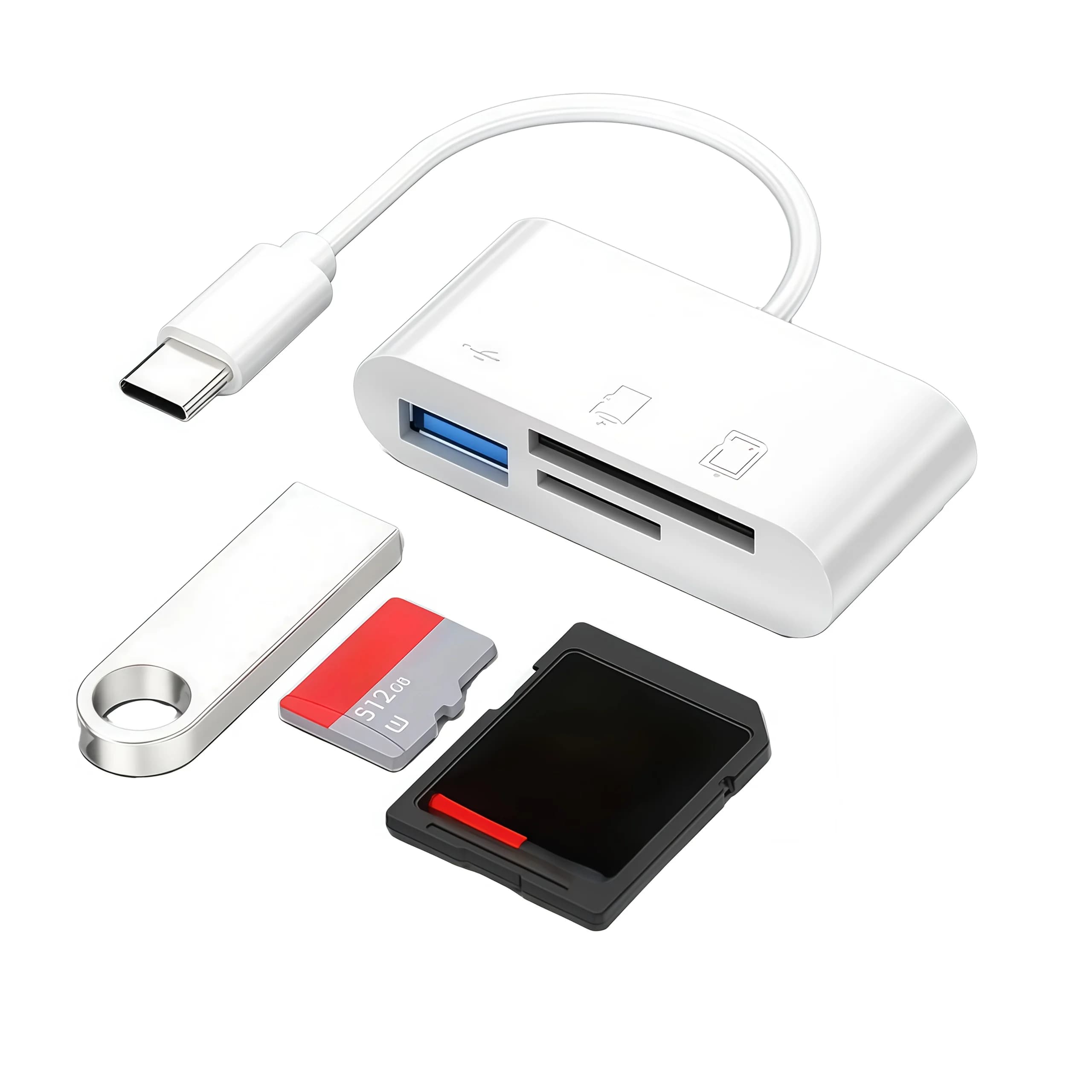 Adattatore OTG Tipo C con lettore di schede TF/SD per Xiaomi, OnePlus, iPhone, OPPO, POCO, accessori per cellulari, connettore 3 in 1 da USB-C a USB-A