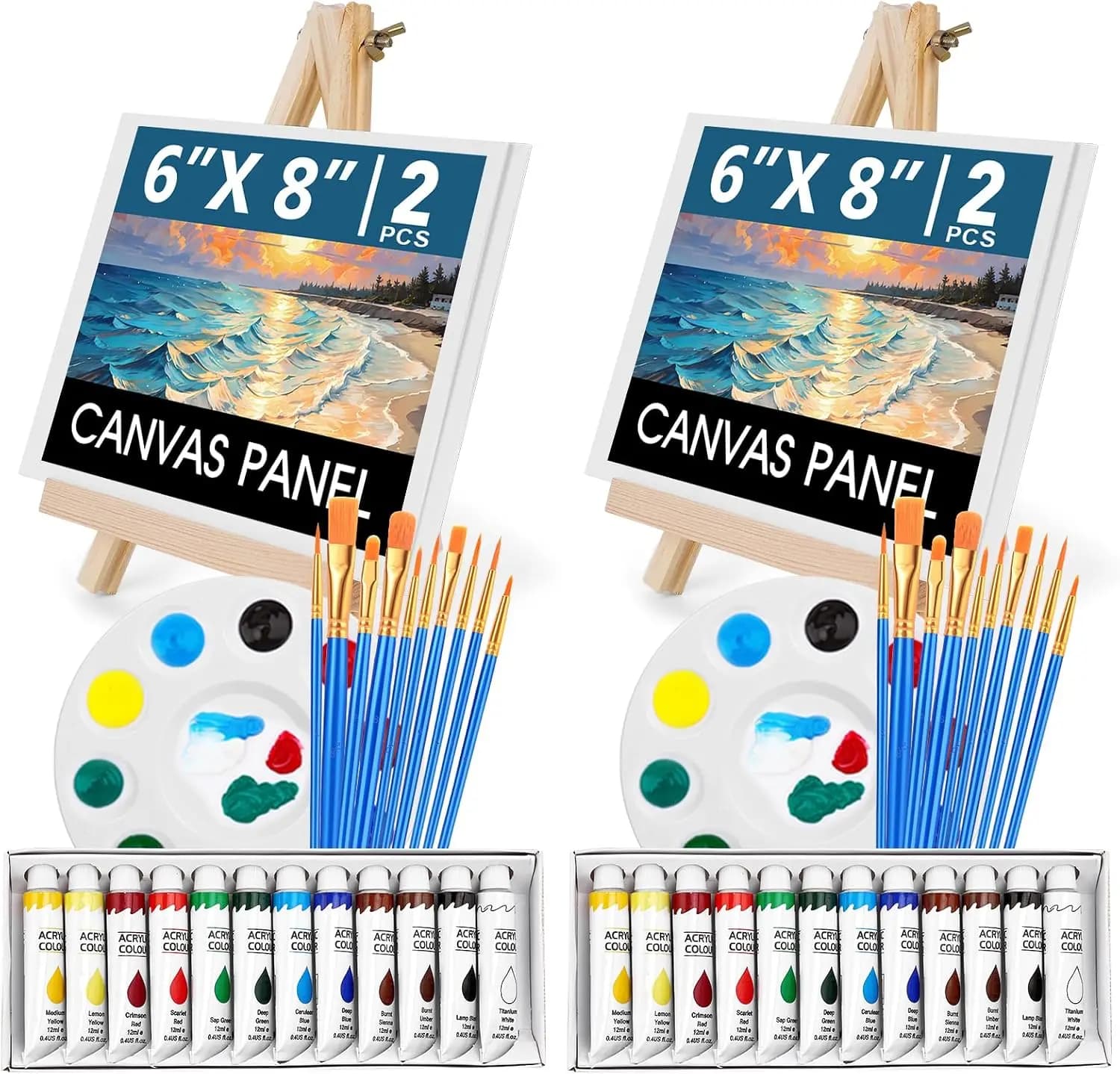 52 Pcs Acrylic Paint Set with Canvas, Brushes, Easels, Art Supplies for Kids Adults Beginners