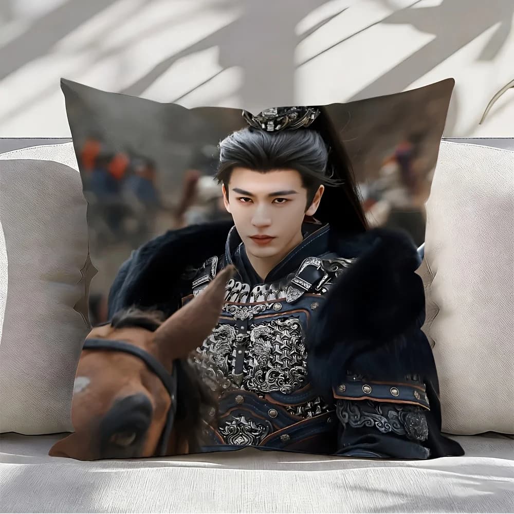 1 pz Federa per cuscino Zhang Linghe C-Drama, stampa 2D fronte-retro in poliestere, ritratto di un bel guerriero antico in armatura, per fan, casa e auto