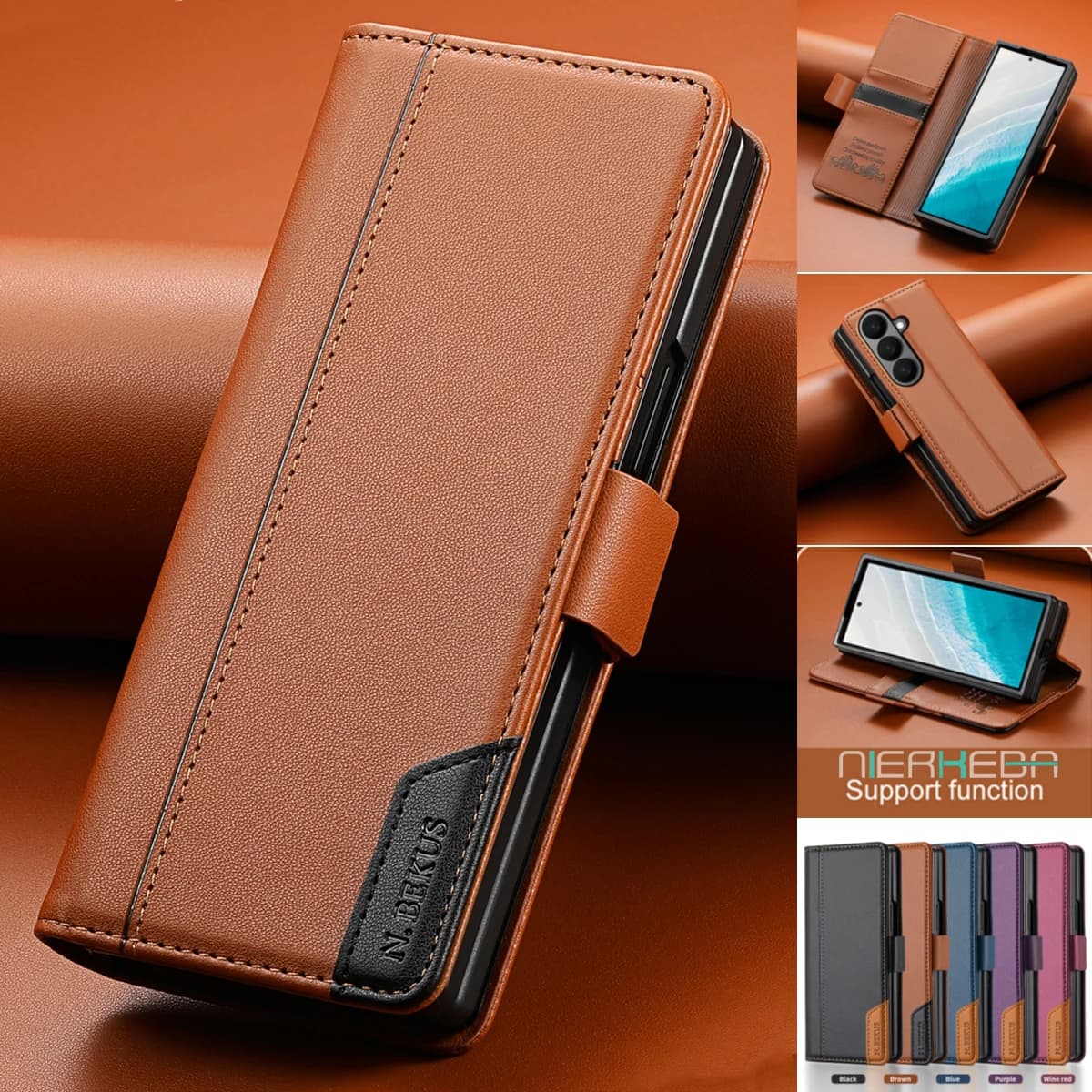Custodia per telefono in pelle di lusso per Samsung Galaxy Z Fold 7 6 5 4 3 5G Fold7 2025 Flip Book Business RFID Portafoglio Cover