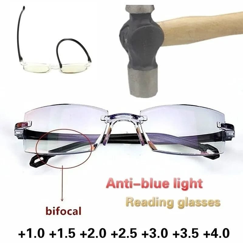 2 paia nuovi uomini donne occhiali da lettura senza montatura Anti luce blu bifocale lontano ingrandimento occhiali occhiali presbiti + 150 + 200
