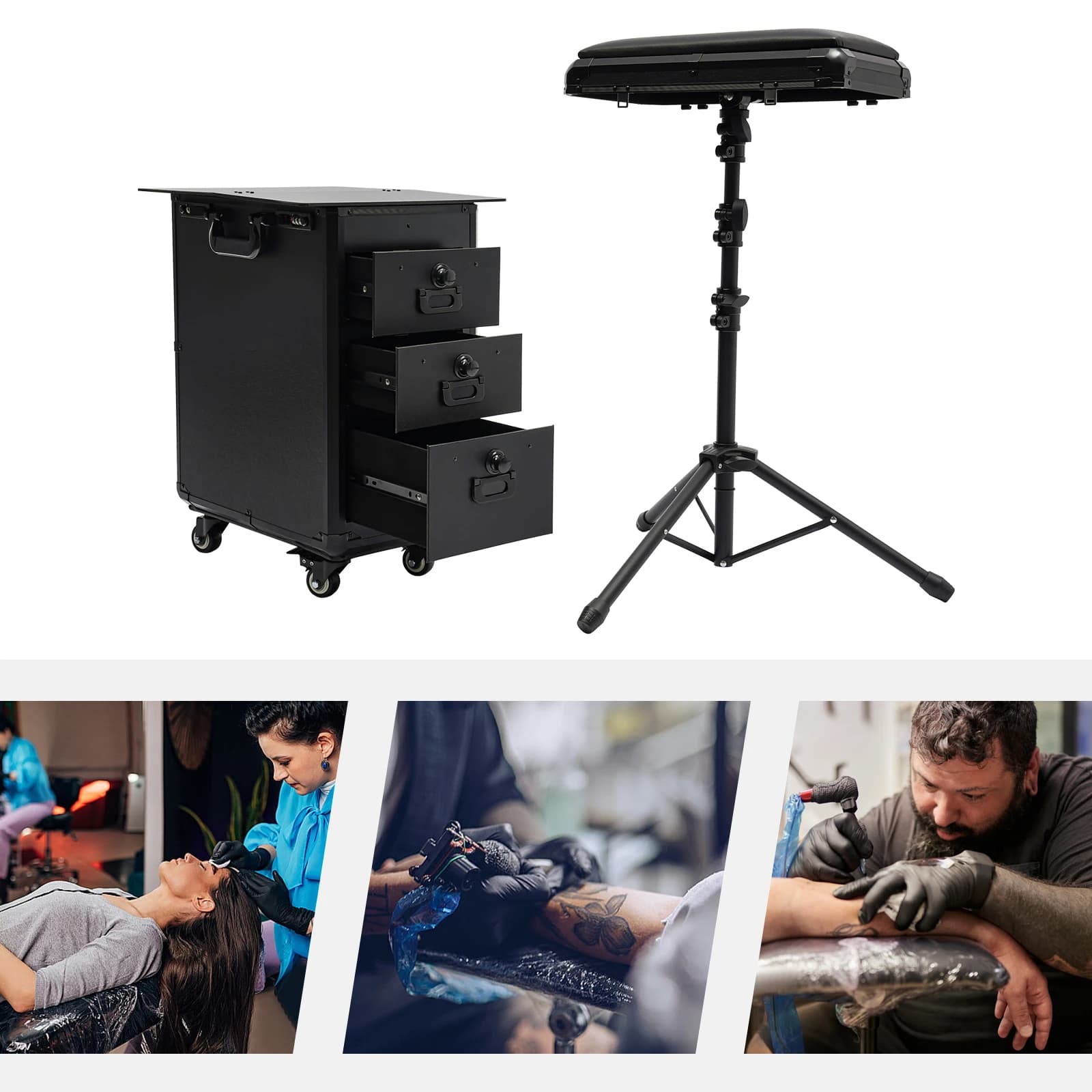 Valigia Professionale per Trucco con 3 Cassetti, Top in Acrilico, Supporto Treppiede Rimovibile e 4 Ruote Universali per Truccatori