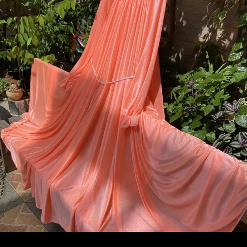 Glossy Women Ruffles Satin Long Sleeve Oversized Skirt Hem Loose Maxi Dress Plus Size Sleeping Pajamas Robe