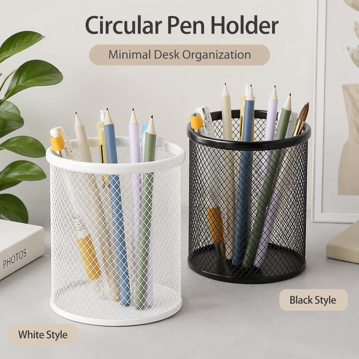 2-in-1 Desktop Pencil Cup Organizer, Craft Tool Storage Rack for Scissors & Markers, Living Room Home Office Desk Tidy
