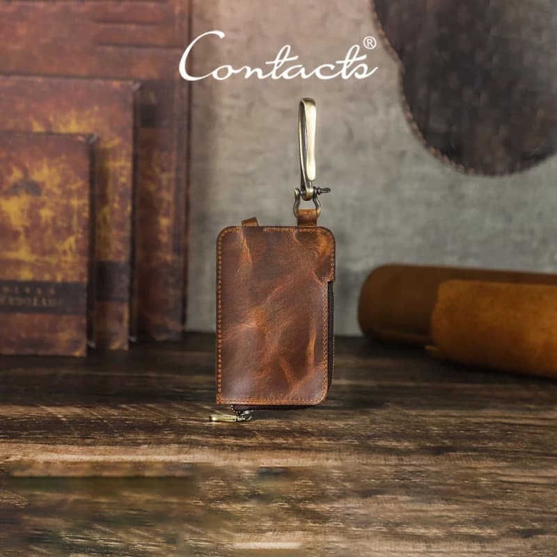 CONTACT'S Vintage Genuine Leather Key Holders Men Casual Key Case Organizer Travel Business Famliy Gift Key Wallets