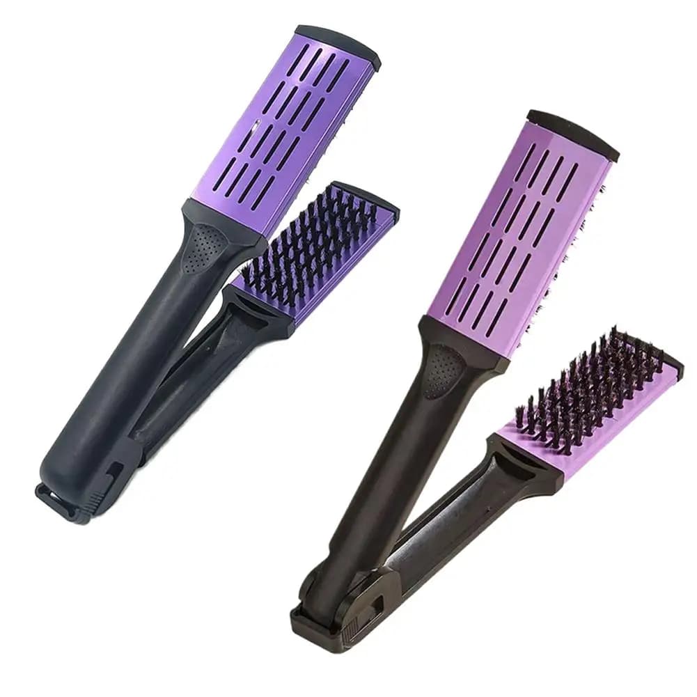 Pettine a doppia spazzola a V in nylon per stiratura capelli, non danneggia, strumento professionale per parrucchieri, per styling fai da te a casa