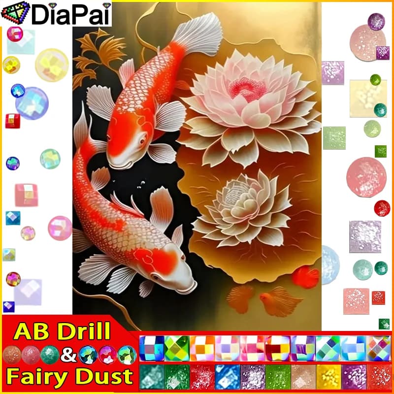 DIAPAI Fata Polvere AB Diamante Pieno Ricamo "Pesce Animali Fiumi" Pittura Diamante Modelli Punto Croce Strass Incompiito
