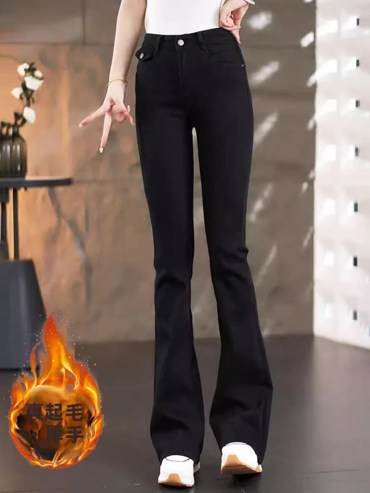 High Waist Fleece Lined Thickened Micro Flared Jeans Women's Autumn Winter 2024 New Versatile Slimming High Elasticity Flared...