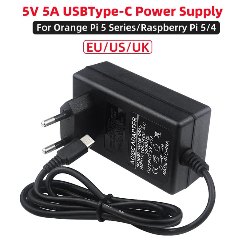5V 5A power adapter for Orange Pi 5 Pro / Max / Ultra / Plus / 4A / RV2 USB Type-C Plug EU US UK Raspberry Pi 5 4
