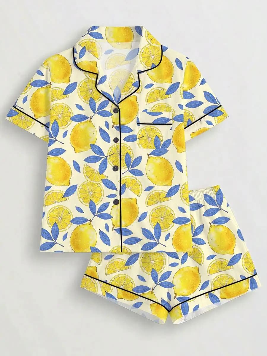 Marira Set Pigiama da Donna 2 Pezzi con Stampa Limoni