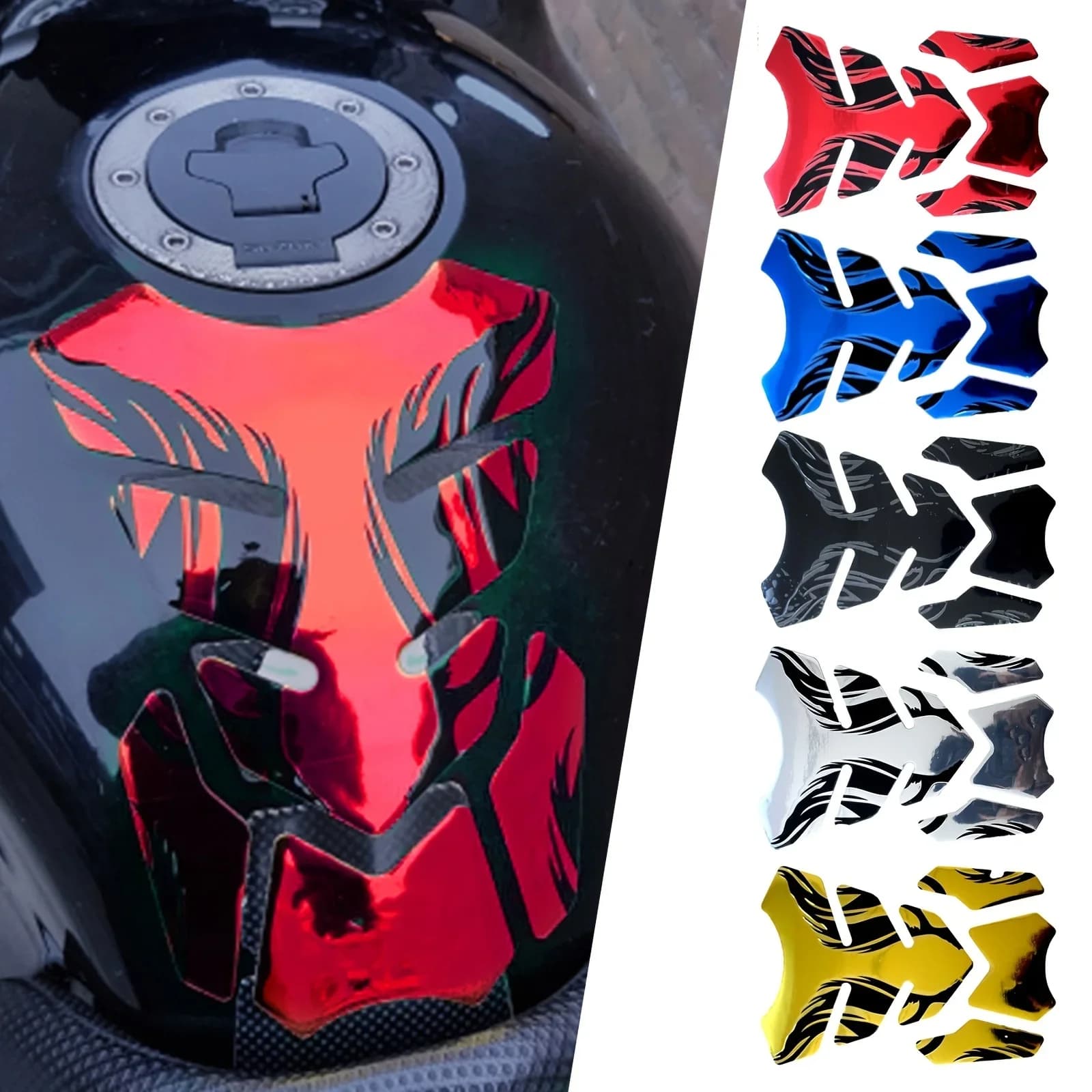 Adesivo per tappetino per tamburo olio Lisca di pesce 3D, copertura protettiva per gas Accessori decorativi per moto con fiamma