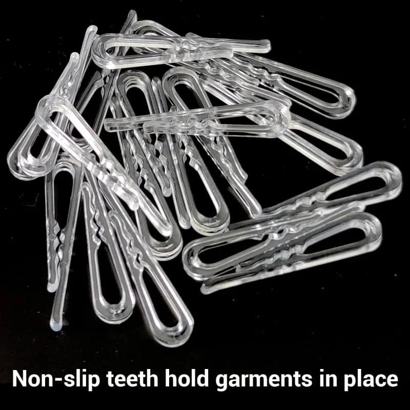 Clip a coccodrillo da 200 pezzi con denti Clip pieghevoli per camicia in plastica trasparente a forma di U per calzini Cravatte per abiti Tenere indumenti in posizione da 1,5 pollici