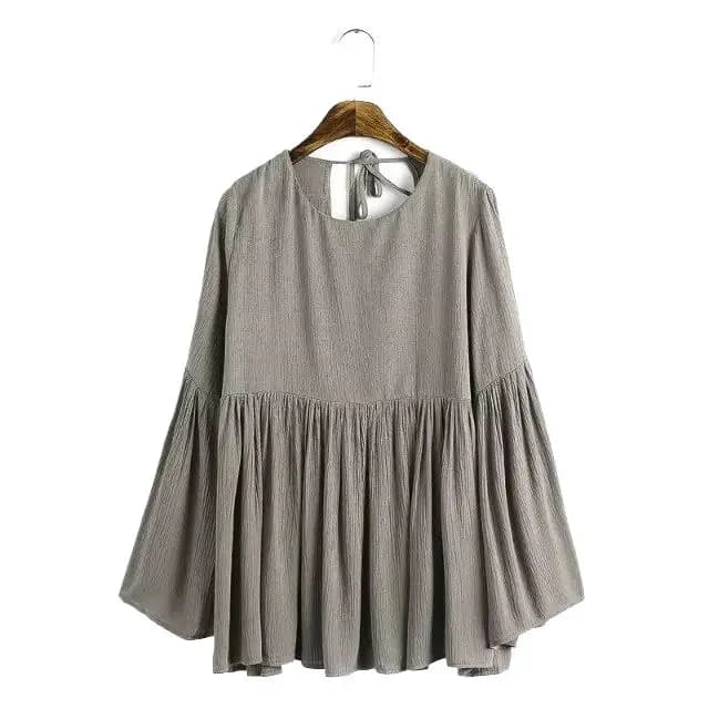 Autumn women's summer shirts in cotton and long sleeve linen, linen shirt with bell sleeves, sexy blush with deep V neckline, vintage strong size shirts.