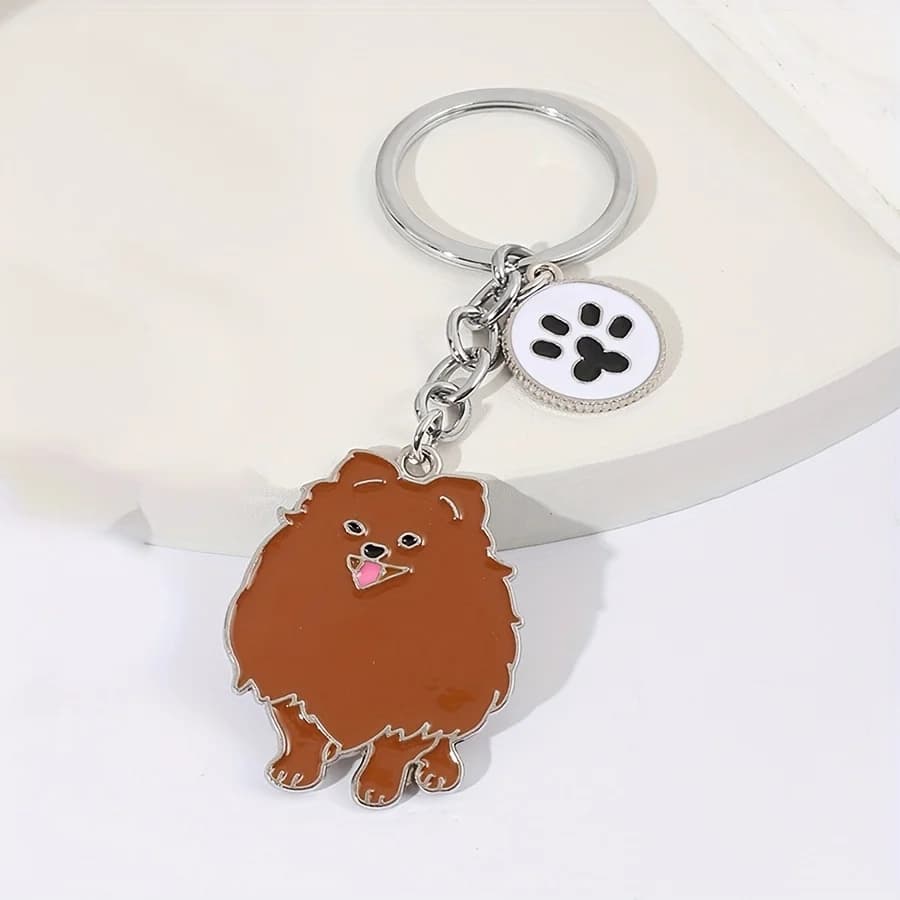 1 Pezzo Nuovo Portachiavi in Stile Pomeranian, in Metallo, a Forma di Cane, per Borsa, Fibbia Decorativa da Appendere, in Lega, con Anello Rotondo, Modello Unisex Adatto per Borse, Zaini e Decorazioni Interne Auto