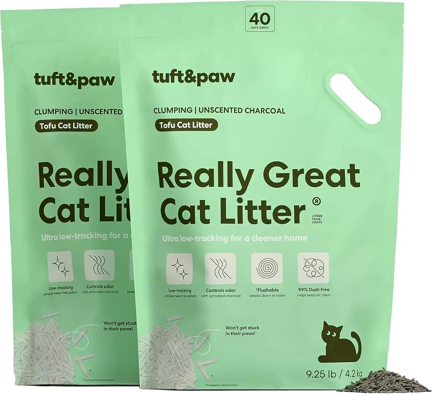 Lettiera per gatti Ultra Low Tracking Tofu, agglomerante, smaltibile nel WC, controllo degli odori, senza polvere - 9,25 libbre x 2 sacchi