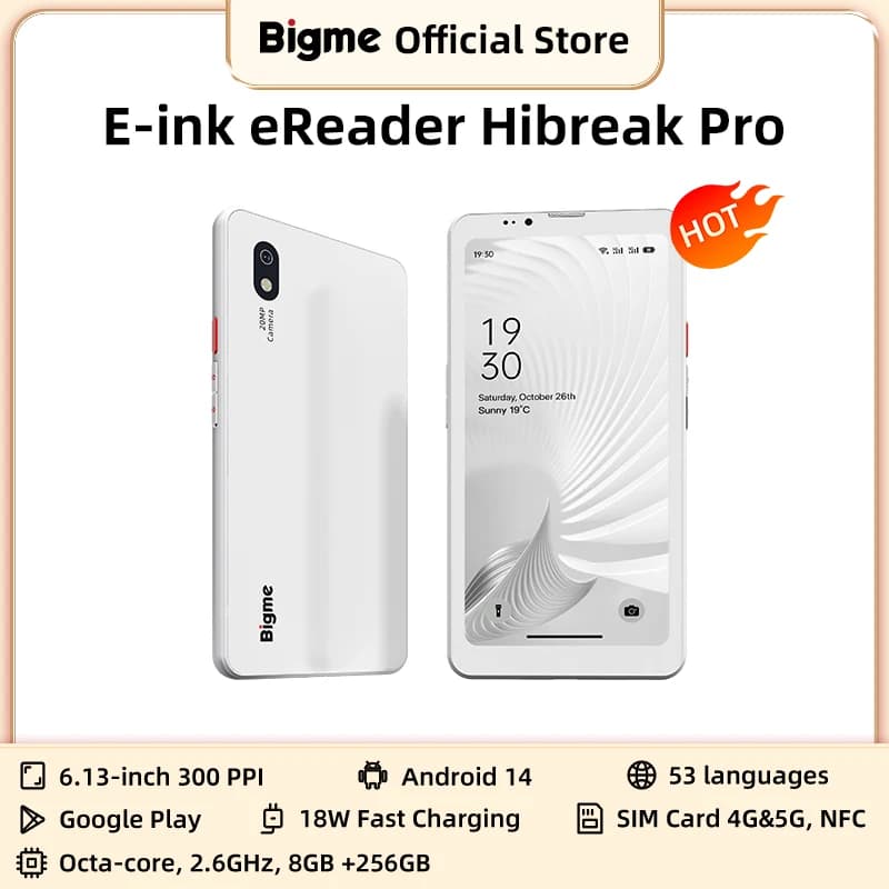 Lettore di ebook BIGME Hibreak Pro, schermo E-ink B&W da 6,13'', libro elettronico, 300PPI, sistema operativo Android 14, tablet e-reader con 8GB+256GB e NFC