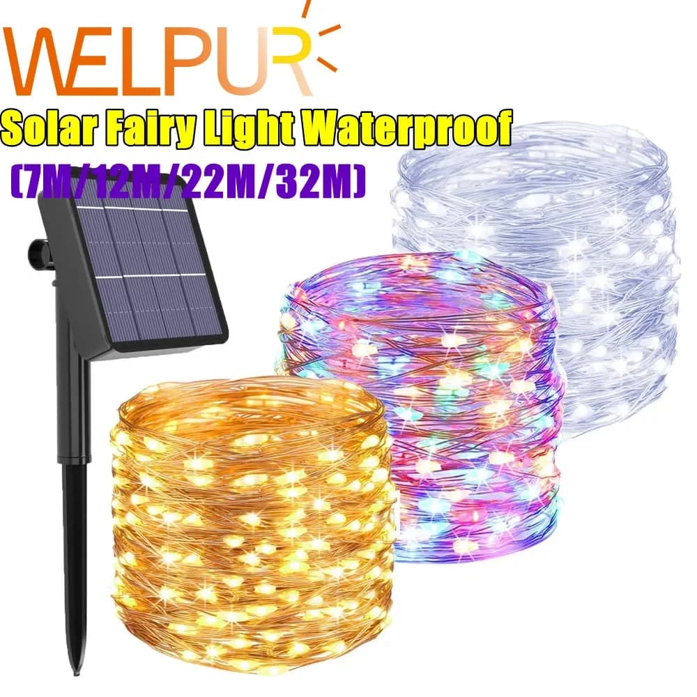 LED Solar String Fairy Light luci natalizie 22M 12M 7M 50/100 LED filo di rame Xmas Wedding Party Decor Lamp