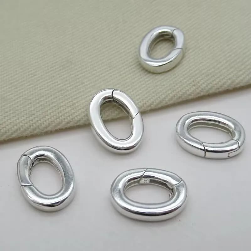 1PCS Solid 925 Sterling Silver Smooth Oval Spring Clasp DIY Necklace Bracelet Mechanical Leather Cord Buckle Silver Accessories