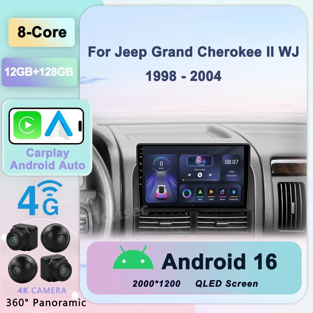 Android 16 Radio For Jeep Grand Cherokee II WJ 1998 - 2004 Car Radio Multimedia Video Player Navigation GPS Android No 2din dvd