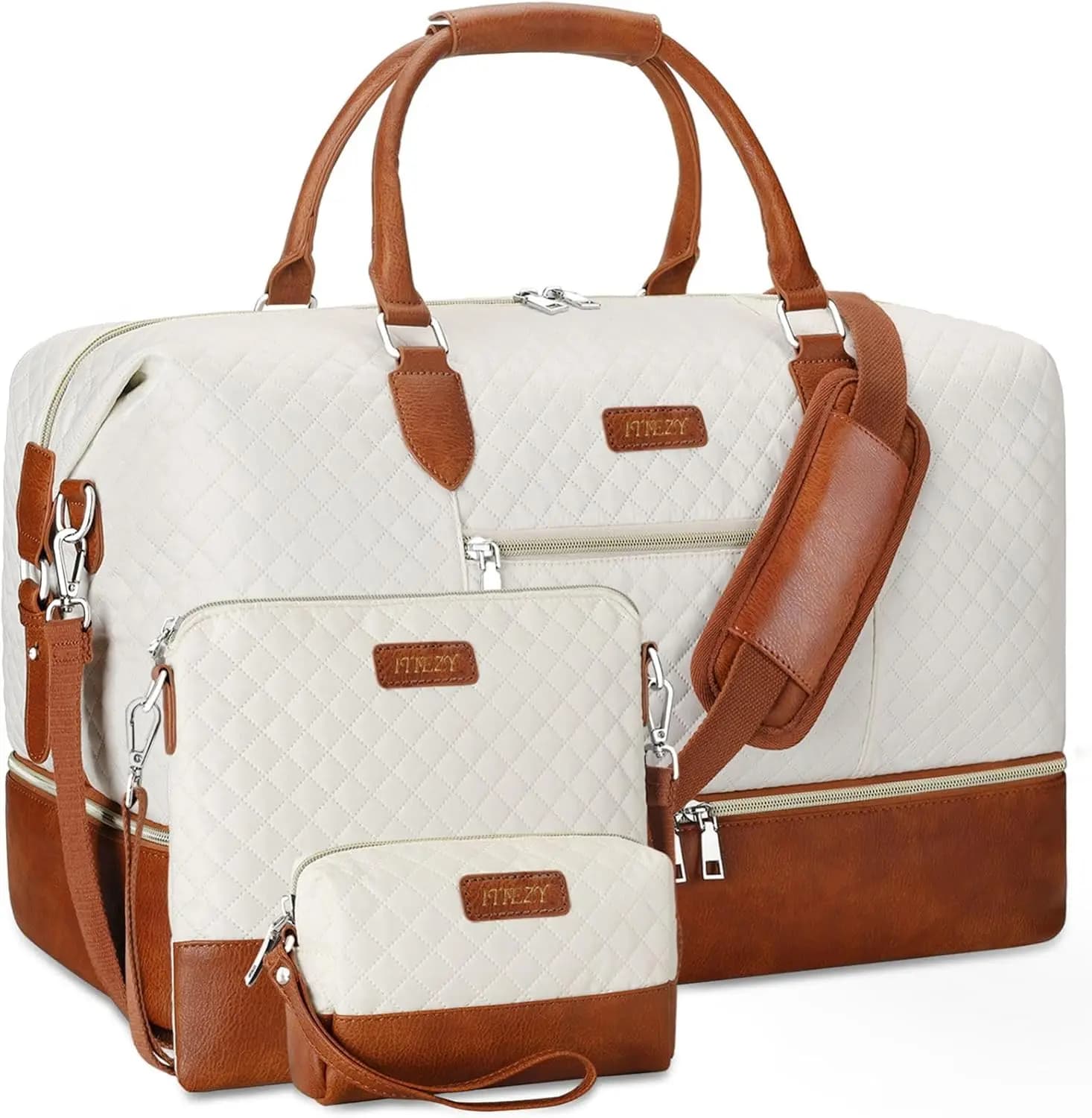 Weekender Overnight Bag for Women - Large Travel Duffel Bag with Shoe Compartment, Gym Duffel Bag Hospital Bag Carry On Tote Bags for Airplanes with Crossbody Bag Toiletry Bag 3Pcs Set