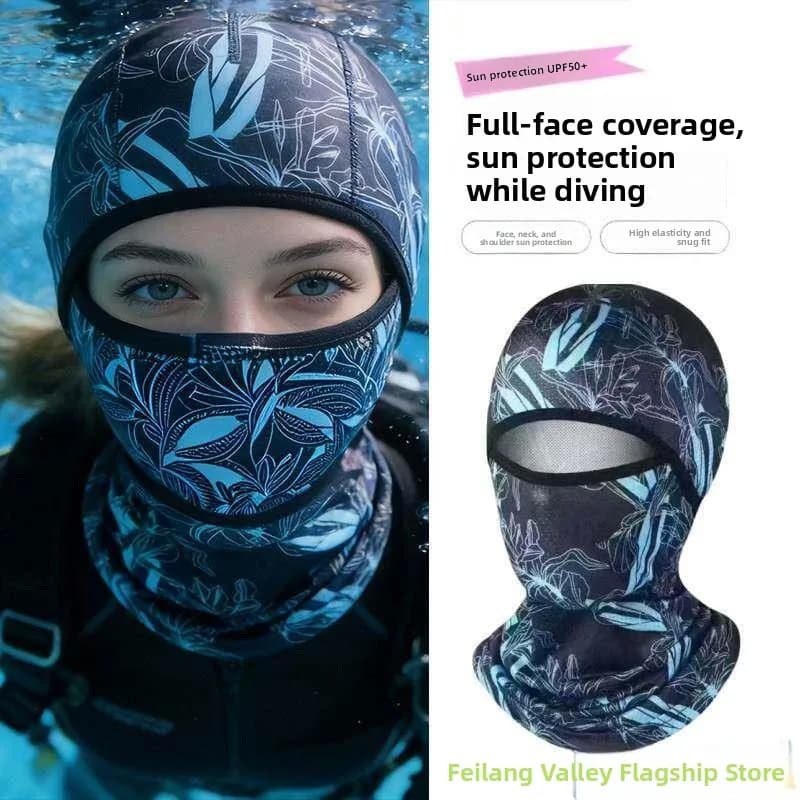 Integrated Underwater Mask with Solar Protection, Swimming Hood, Snorkeling Mask, Surf Facial Shield, Collar Protection, Breathable Elastic Fascia