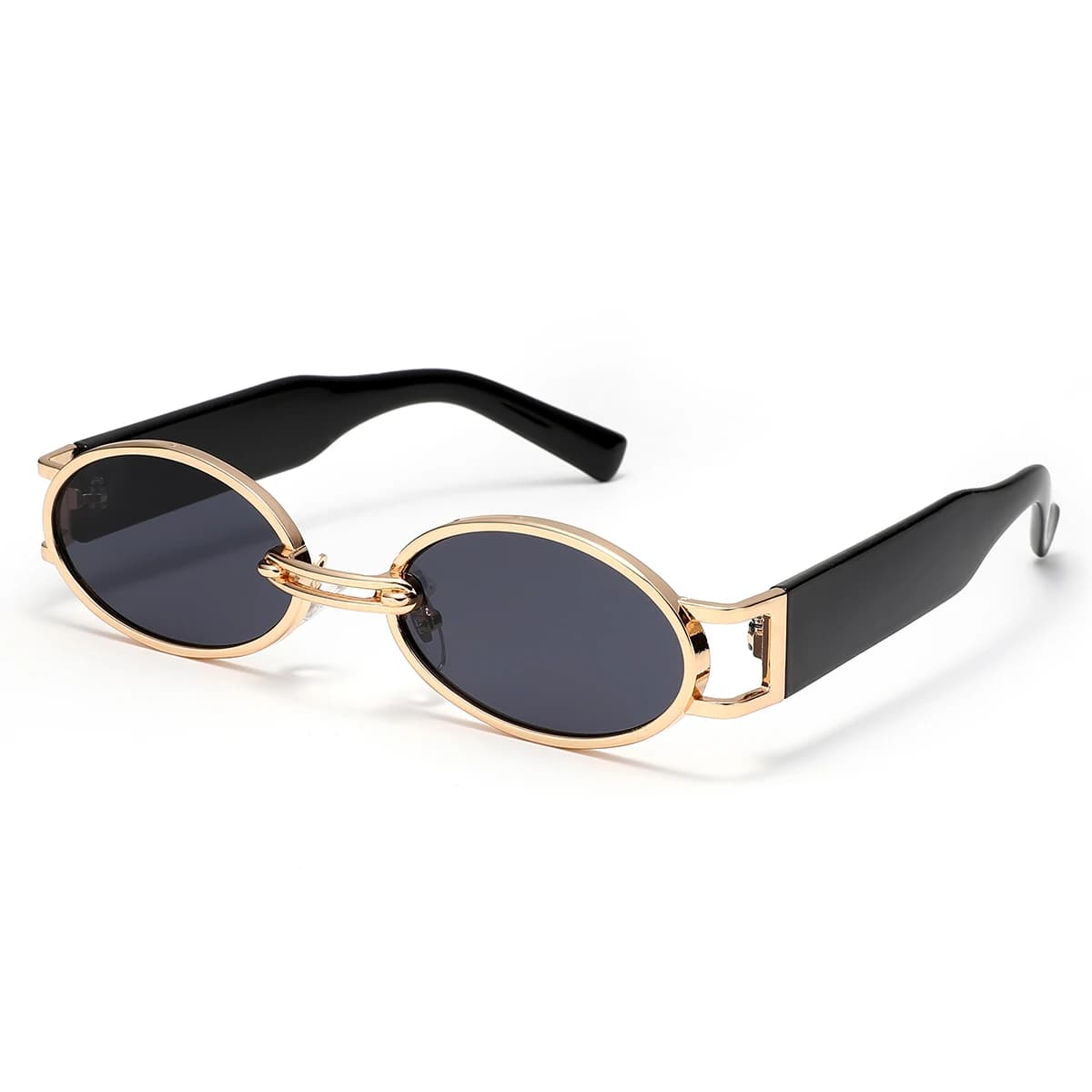 Retro Oval Sunglasses Gold Metal Frame Black Temple UV400 Trendy Eyewear For Men Women Street Style Party Daily Wear