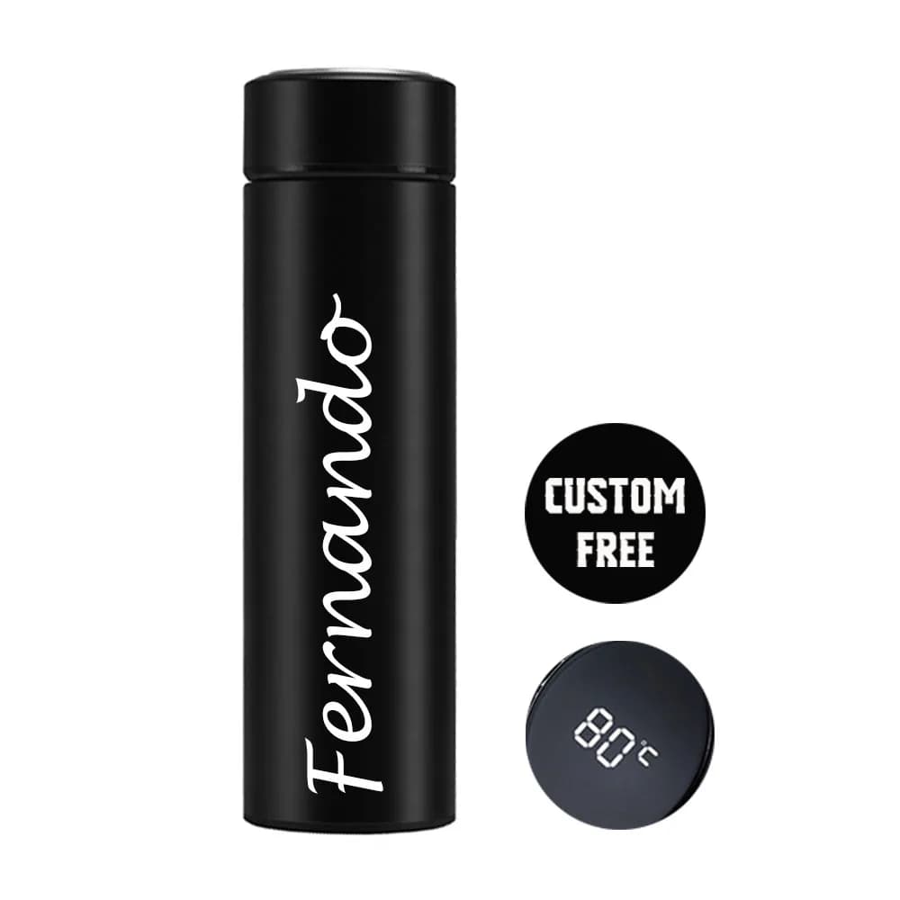 Customized Name Smart Digital Water Bottle Keeps Cold And Heat Thermos Stainless Steel For Small Kids