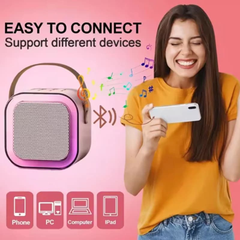 K12 Pink Portable Mini Karaoke Machine, the Best Christmas and Birthday Gift, Portable Bluetooth Speaker with Wireless Karaoke