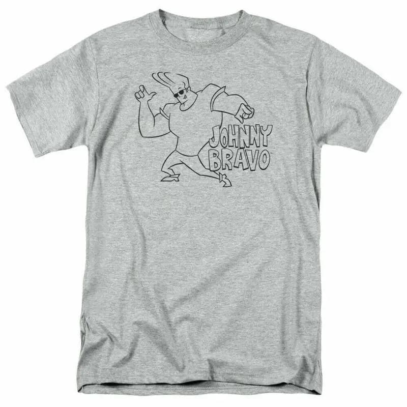 Johnny Bravo JB Line Art T Shirt da uomo con licenza Cartoon Merchandise Grigia
