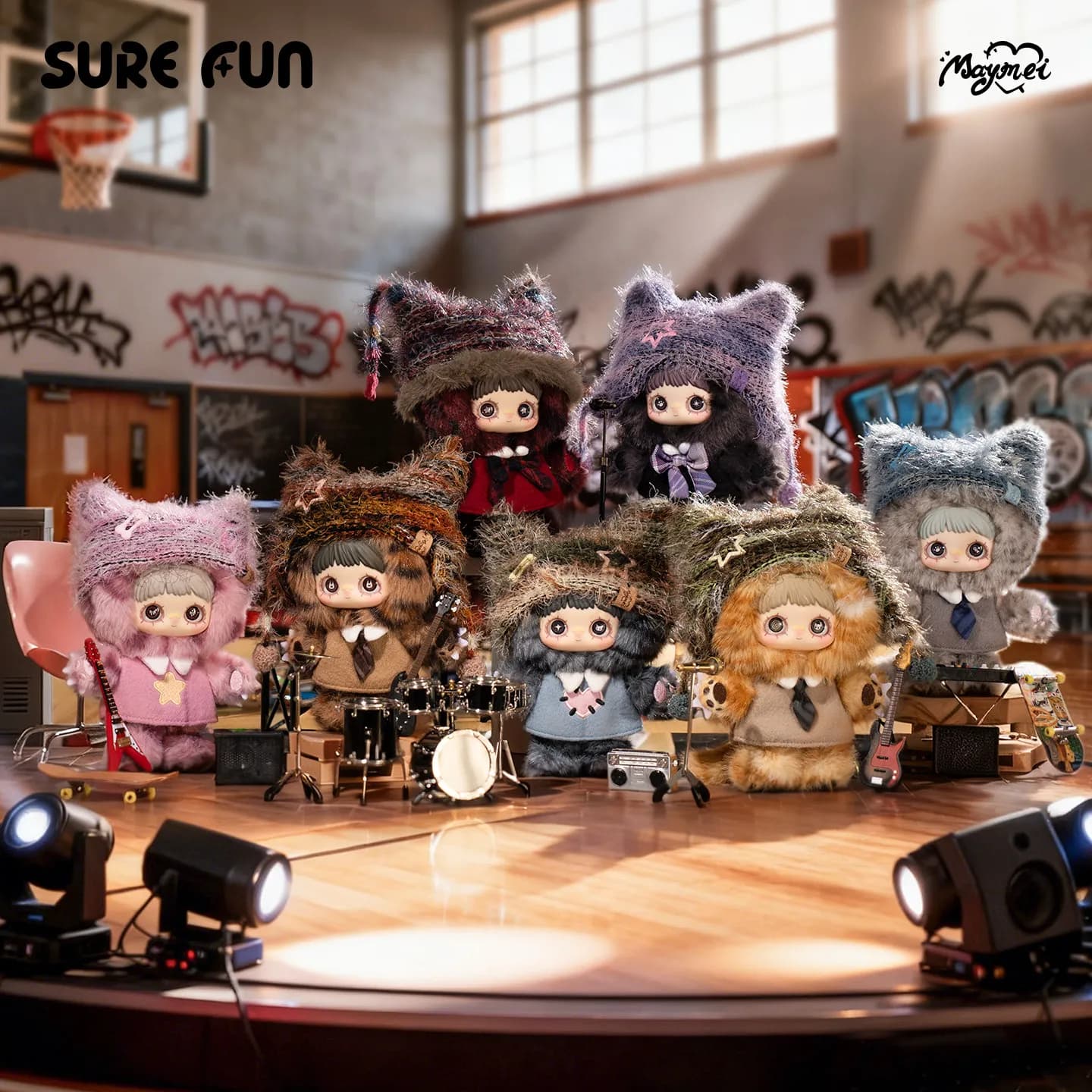 Sure Fun X Medm Maymei Pendant Blind Box - Peluche a Tema Gatto, Scena Musicale Universitaria, Regalo Decorativo per Collezionisti Adulti