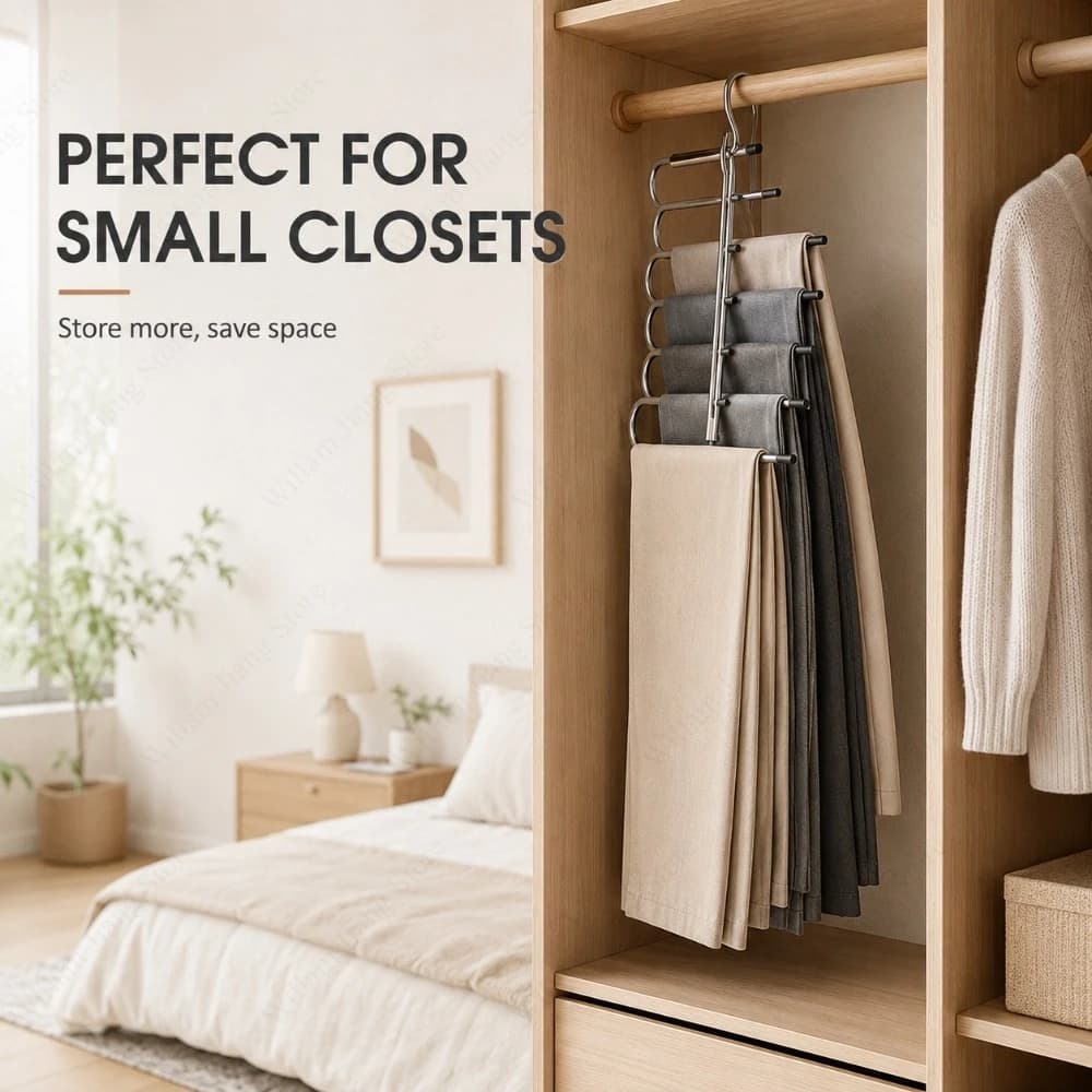 6/8 Tier Stainless Steel Trouser Hanger Space Saving Closet Storage Rack for Jeans Pants Scarves Clothes Organization Daily Use