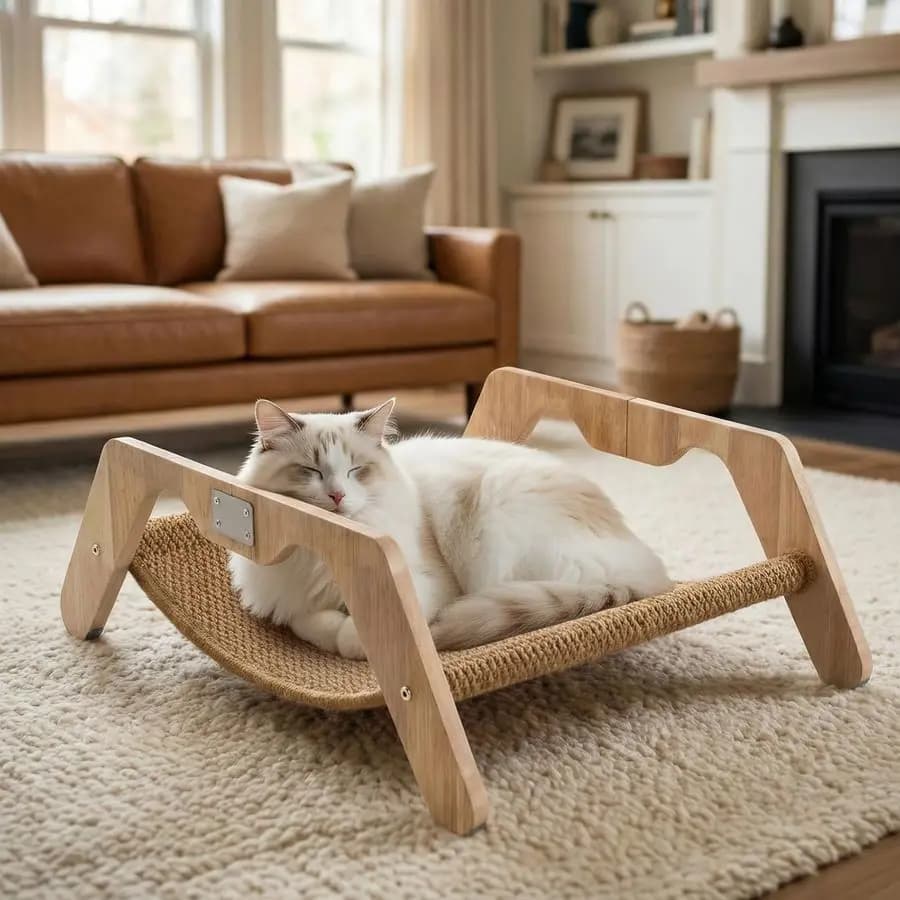 Cuccia e Tiragraffi 2 in 1 per Gatti, Tiragraffi Rialzato in Legno con Tappetino Felpato e Tiragraffi in Sisal per Gatti da Interno, Arredo Lettino