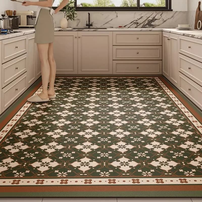 Tappeto da Cucina in Pelle PVC Stampata di Lusso Leggero, Antiscivolo, Antiolio, Resistente allo Sporco, Decorazione per la Casa, Lavabile e Facile da Pulire