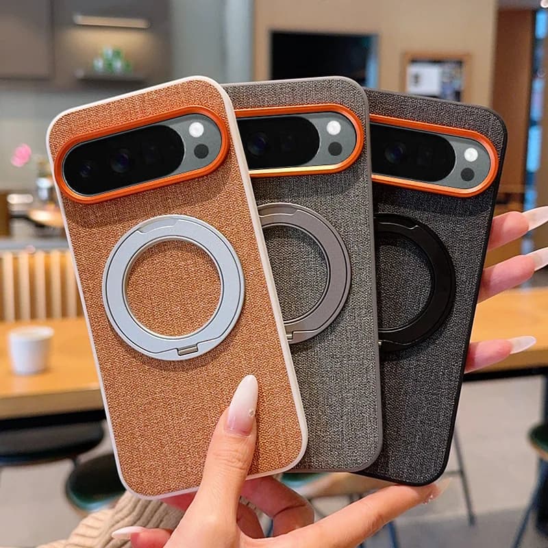 Per Google Pixel 10 Pro XL Pixel10 10A, Cover Ibrida in Tessuto CANVAS e PC con Anello Magnetico Rotante a 360° e Supporto in Metallo